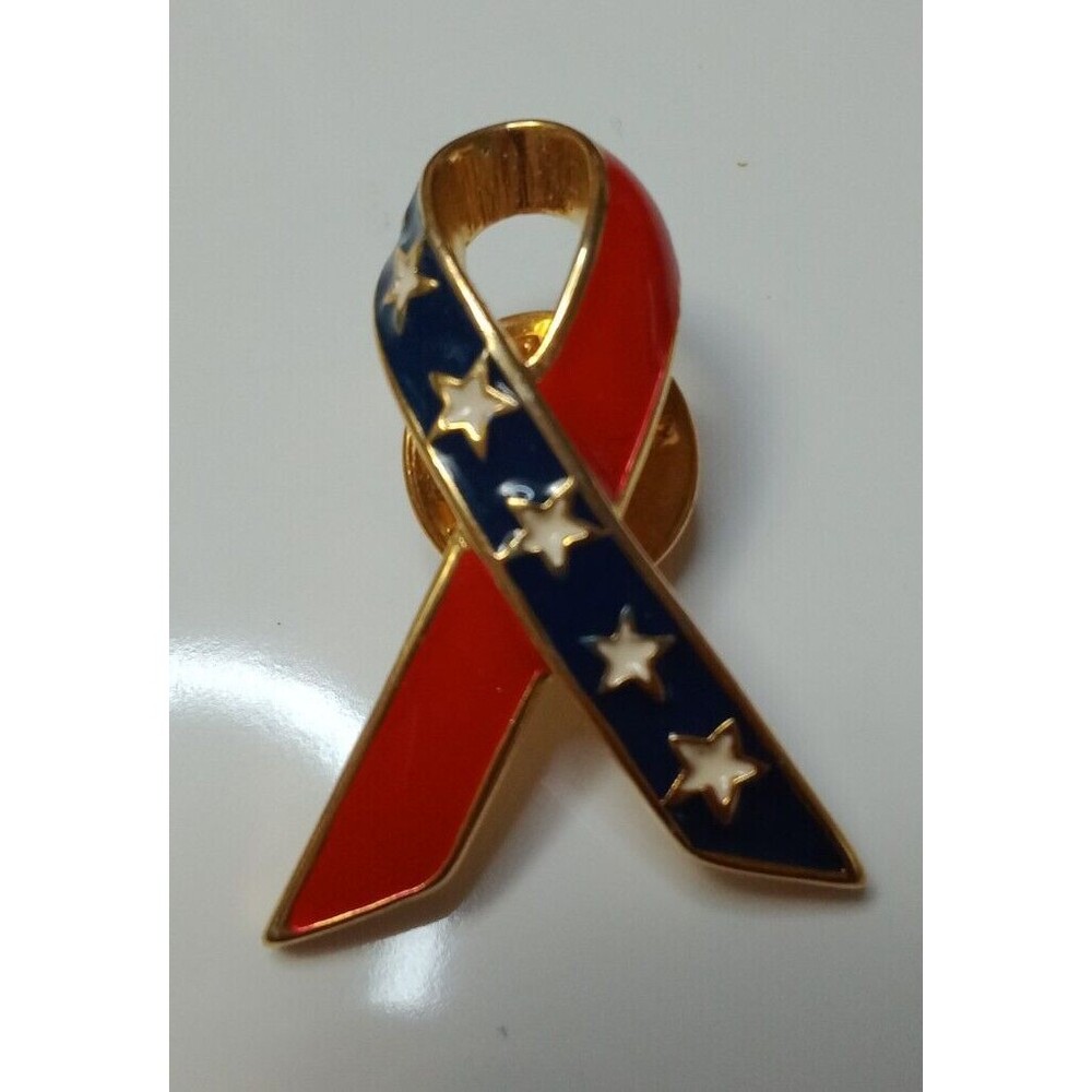 Ribbon American Flag Brooch Pin Enamel USA Patriotic Red White Blue